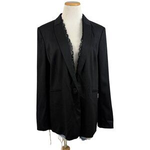 Ann Taylor Jacket Women's 14 Wool Blazer Lace Trim‎ Single Button Closure Black